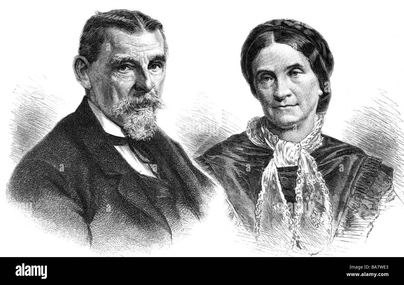 Maximilian Joseph, 4.12.1808 - 15.11.1888, Duke in Bavaria, with wife Ludovica, portrait, wood engraving by f. Mueller, circa 1880, , Stock Photo