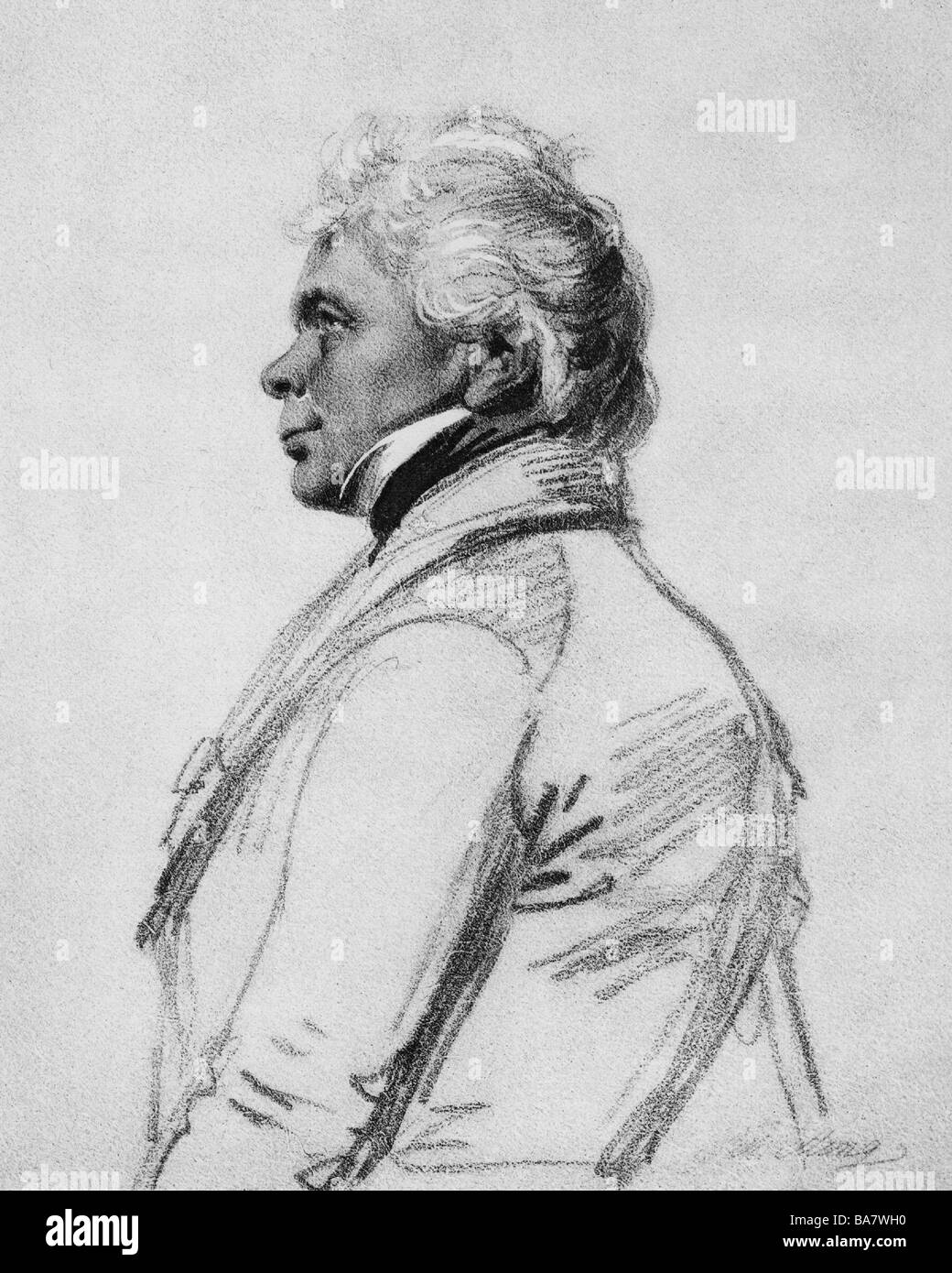 Schelling, Friedrich Wilhelm Joseph von, 27.1.1775 - 20.8.1854, German philosopher, half length, side face, drawing by Johann Friedrich Krueger, 1844, Stock Photo