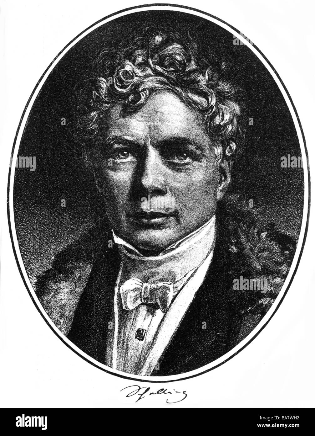 Schelling, Friedrich Wilhelm Joseph von, 27.1.1775 - 20.8.1854, German philosopher, portrait, lithograph by C. Mittag, 19th century, after painting by Josef Stieler, 1835, Stock Photo