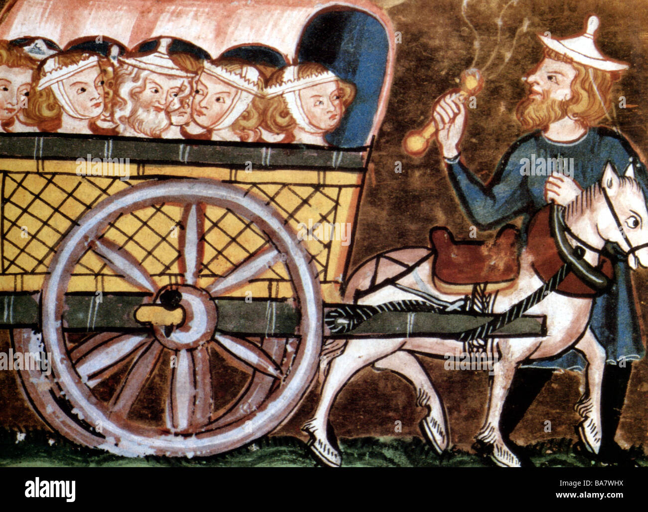 Jacob, Biblical patriarch, fleeing with his tribe to Egypt, miniature