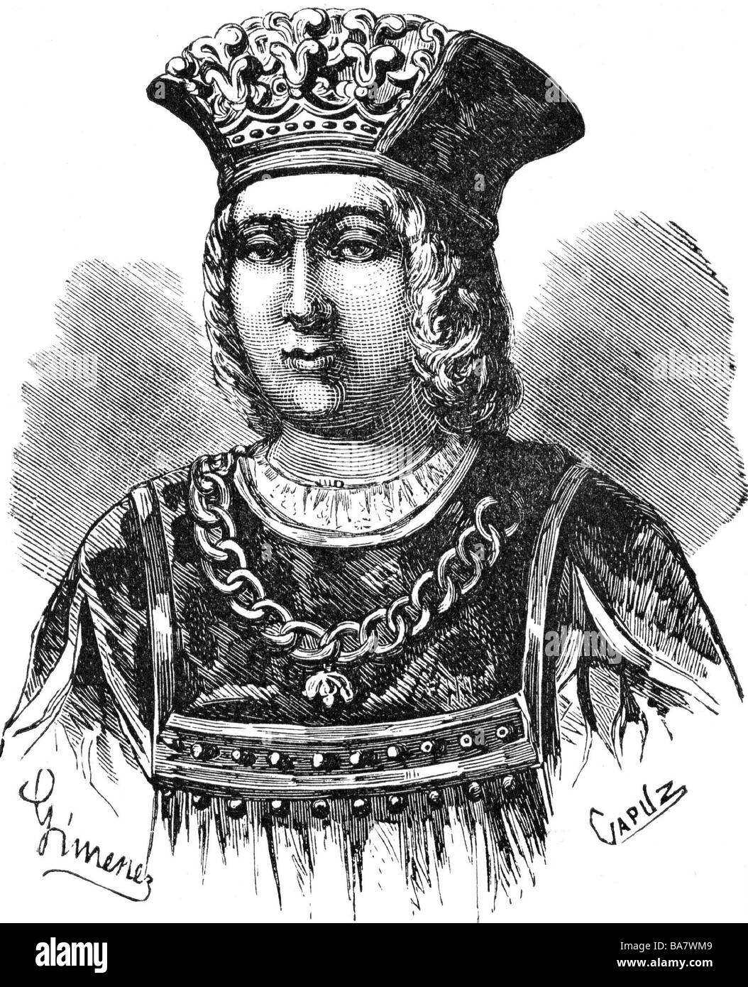 Isabella I, 22.4.1451 - 26.11.1504, Queen of Castile 1474 - 1504, portrait, wood engraving, Stock Photo