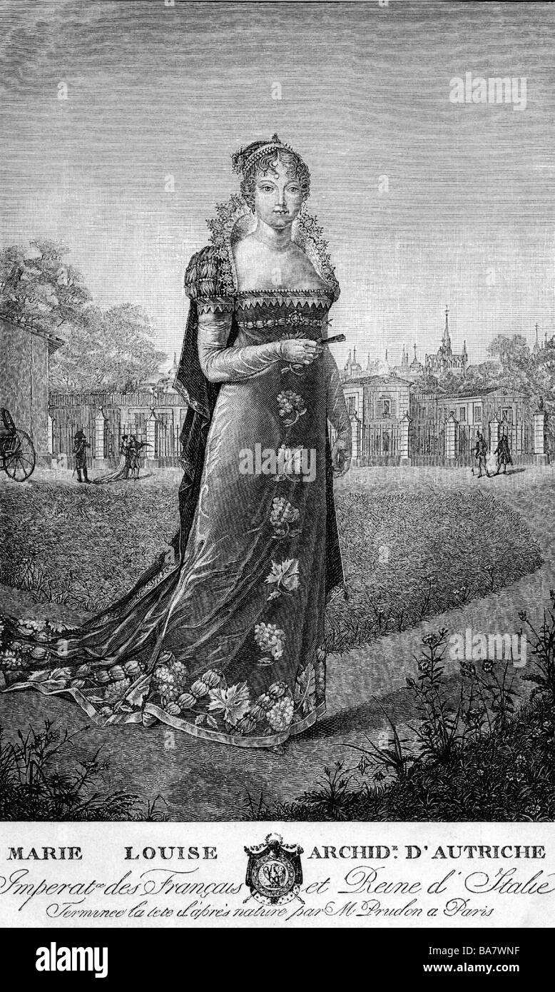 Marie Louise, 12.12.1791 - 12.12.1847, Empress Consort of France 2.4.1810 - 6.4.1814, full length, in the park of Saint Cloud, copper engravng by Rados, 1810, , Artist's Copyright has not to be cleared Stock Photo