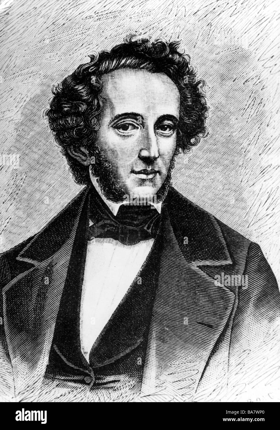Mendelssohn Bartholdy, Felix 3.2.1809 - 4.11.1847, German musician (composer), portrait, wood engraving, 19th century, Stock Photo