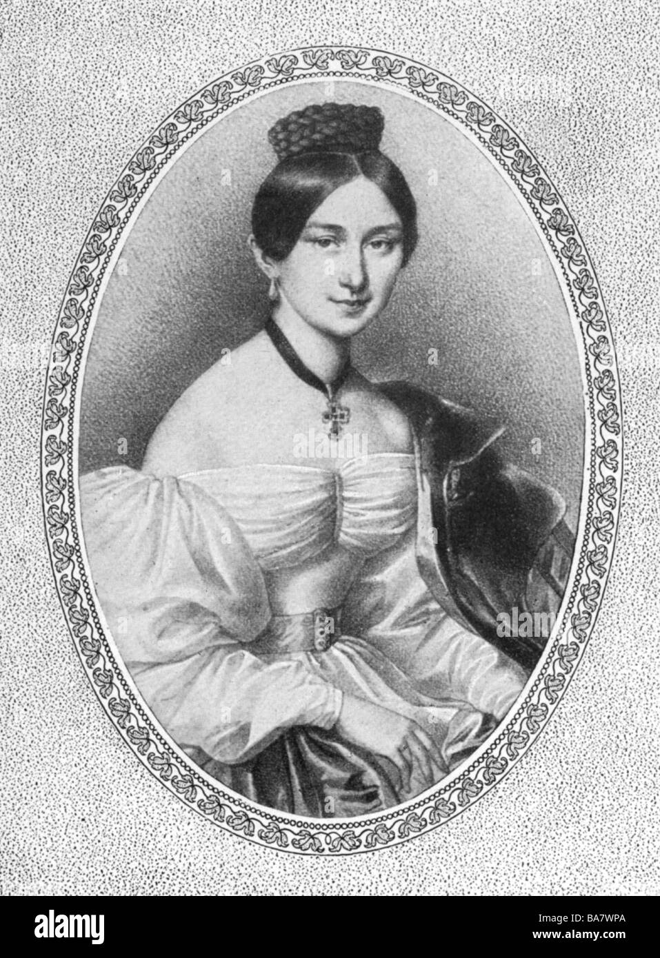Plochl, Anna, 6.1.1804 - 24.8.1885, Countess of Meran, half length, lithograph after painting by Johann Ender, circa 1830, , Stock Photo