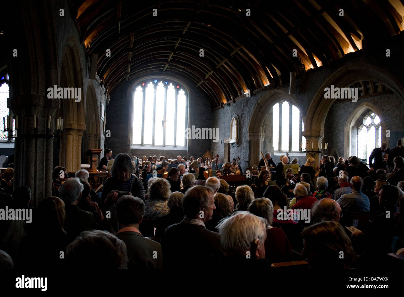 The interior of St Endellion Church in Cornwall UK during the Easter