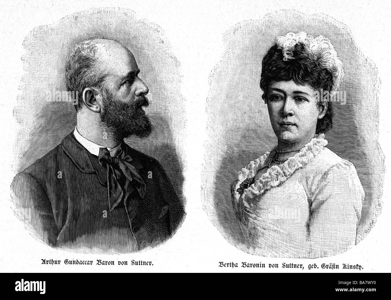 Suttner, Bertha von, 9.6.1843 - 21.6.1914, Austrian author / writer, portrait, with Arthur Gundaccar Baron von Suttner (1850 - 1902), wood engraving, circa 1900 Stock Photo - Alamy