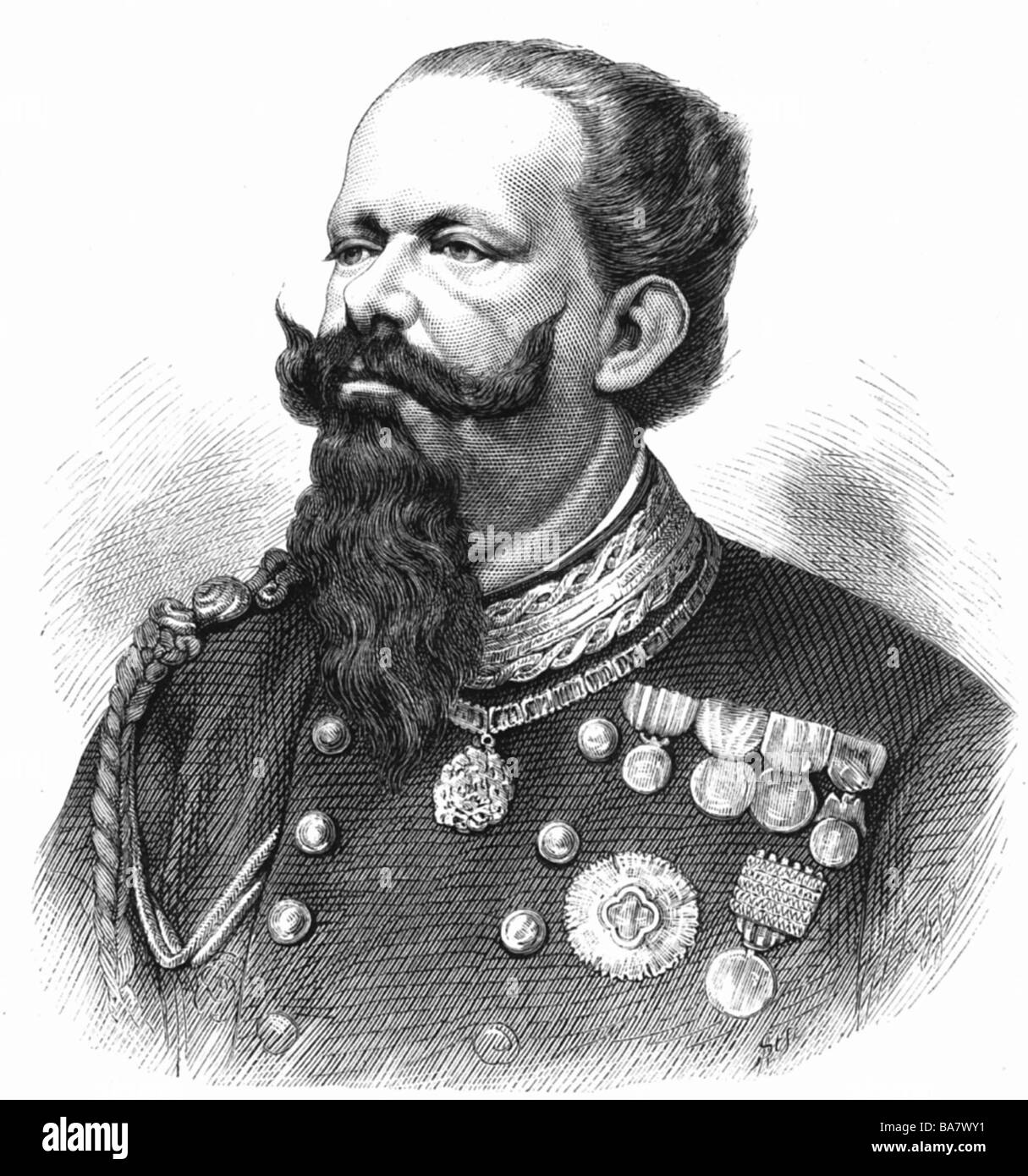 Victor Emmanuel II, 14.3.1820 - 9.1.1878, King of Sardinia (1849 - 1861) and Italy (1861 - 1878), portrait, wood engraving, 1873, Stock Photo