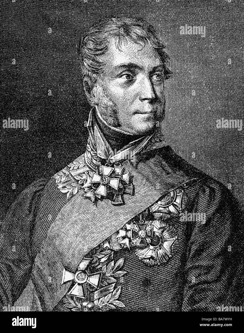Wrede, Karl Philipp von, 29.4.1767 - 12.12.1838, Bavarian general, half length, steel engraving by C.E. Weber, circa 1814, , Artist's Copyright has not to be cleared Stock Photo