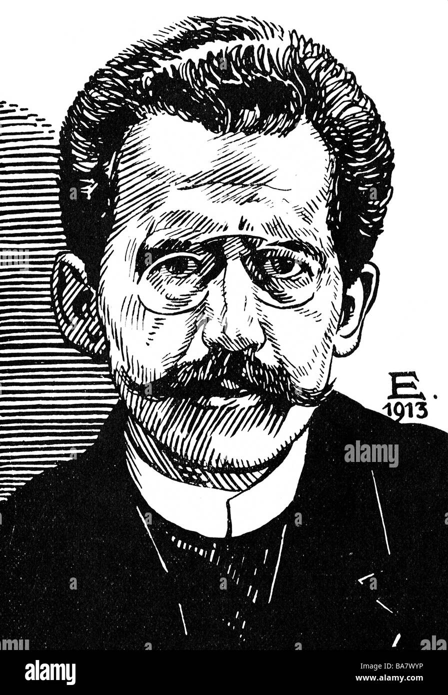 Holz, Arno, 26.4.1863 - 26.10.1929, German author / writer,  portrait, linocut by E, 1913, Stock Photo