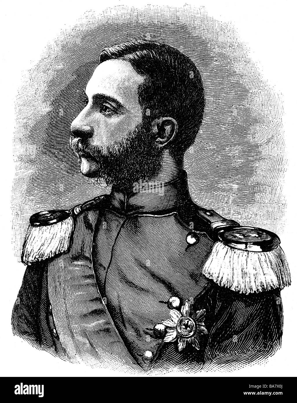 Alfonso XII, 28.11.1857 - 25.11.1885, King of Spain 29.12.1874 - 25.11.1885, portrait, wood engraving, 1883, , Stock Photo