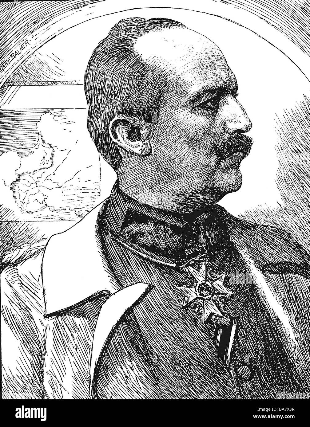 Ludendorff, Erich, 9.4.1865 - 20.12.1937, German general, portrait, drawing by Karl Bauer, 1914, , Stock Photo