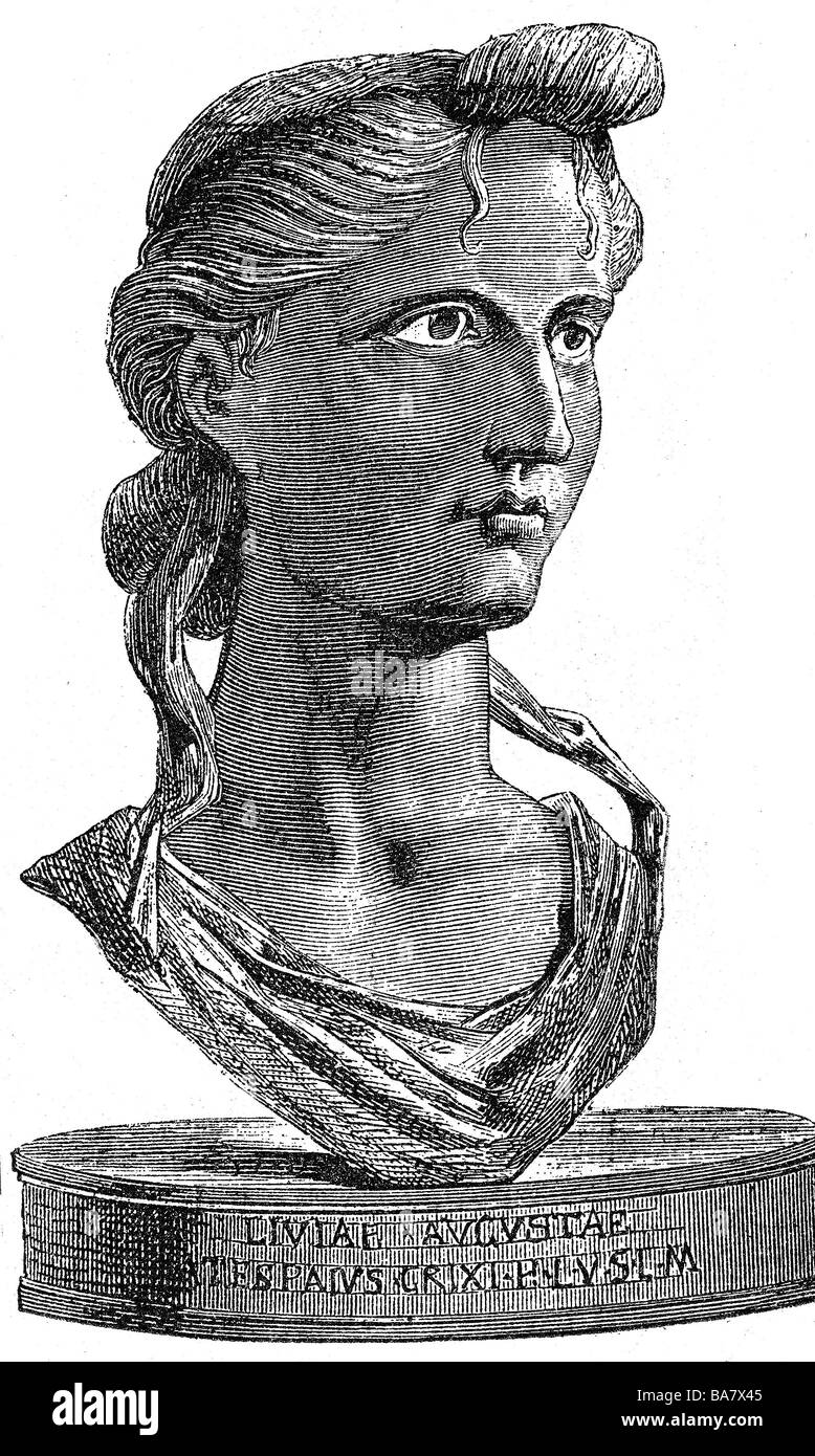 Livia Drusilla (Iulia Augusta), 30.1.58 BC - 29 AD, Roman empress, portrait, bust, wood engraving, 19th century, , Stock Photo