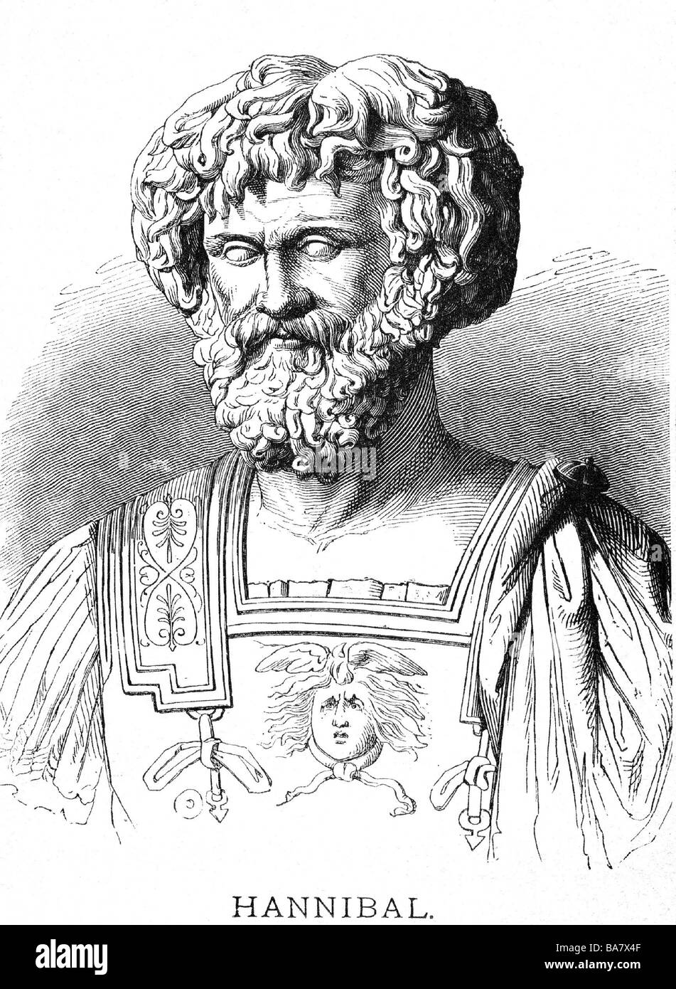 Hannibal, 247 - 183 BC, carthaginian General, portrait, wood engraving, 1896, after ancient bust, National Museum Naples, Stock Photo