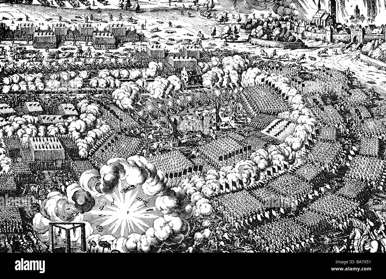 events, Thirty Years War 1616 - 1648, Swedish Intervention, Battle of Luetzen, 16.11.1632, copper engraving by Matthaeus Merian, 'Theatrum Euroaeum', 2nd volume, 1633, , Artist's Copyright has not to be cleared Stock Photo