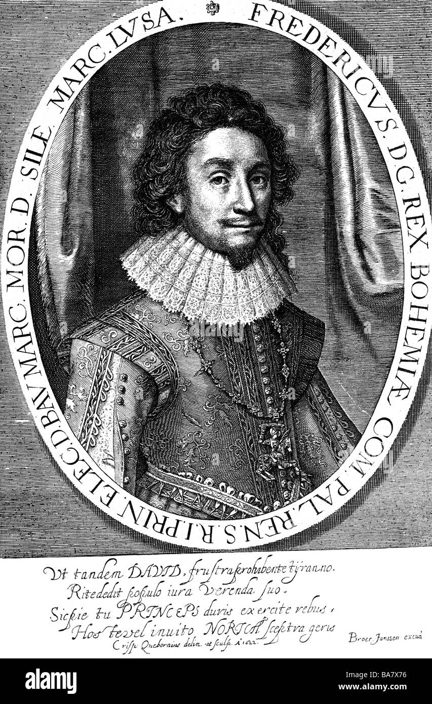 Frederick V, 16.8.1596 - 21.11.1632, Elector Palatine 1610 - 1623, King of Bohemia 1619 - 1620 (as Frederick I), portrait, oval, copper engraving by Crispinus Queeboren, 1622, Artist's Copyright has not to be cleared Stock Photo