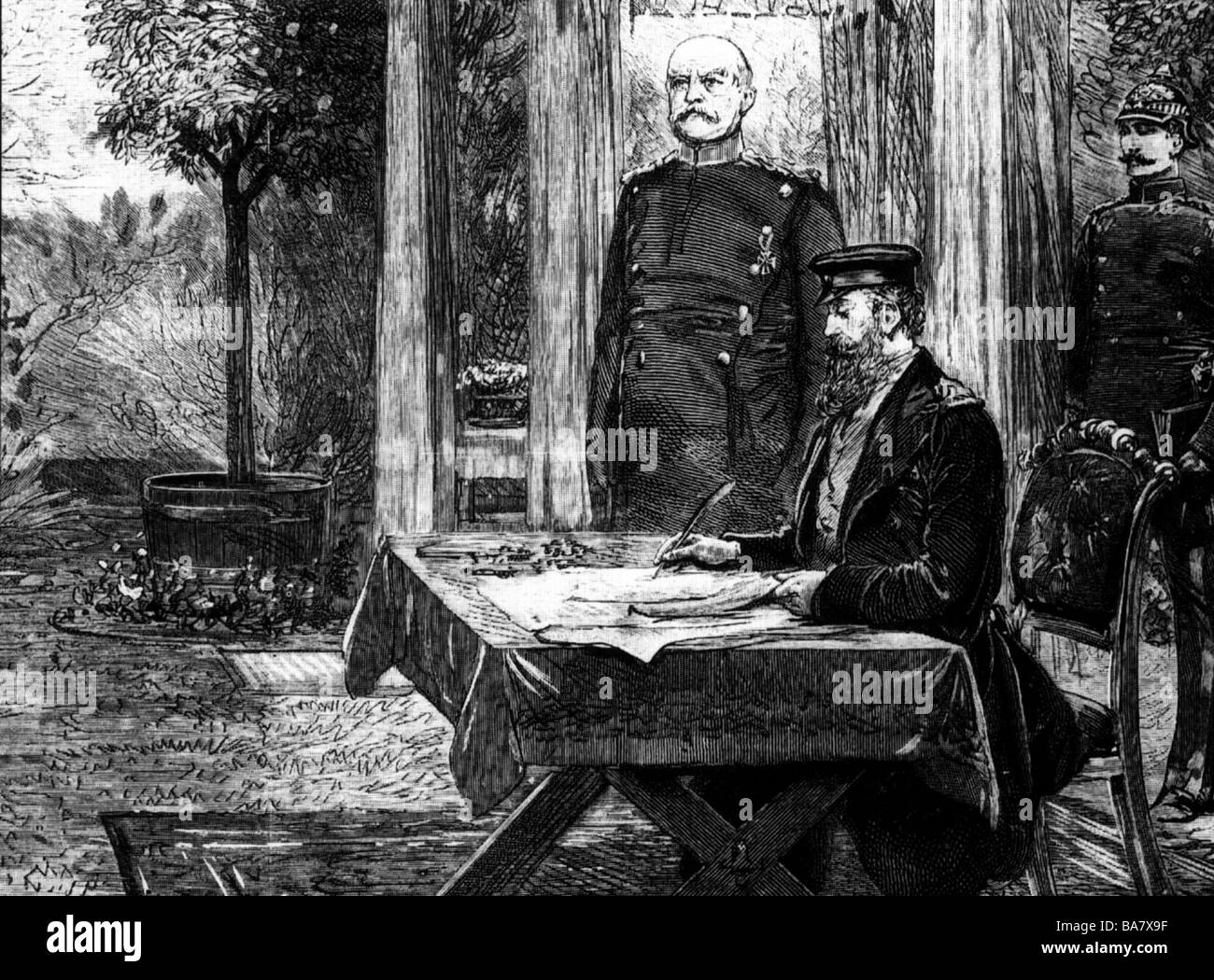 Frederick III, 18.10.1831 - 15.6.1888, German Emperor 9.3.1888 - 15.6.1888, half length, with Reich Chancellor Otto von Bismarck, wood engraving, 19th century, Stock Photo