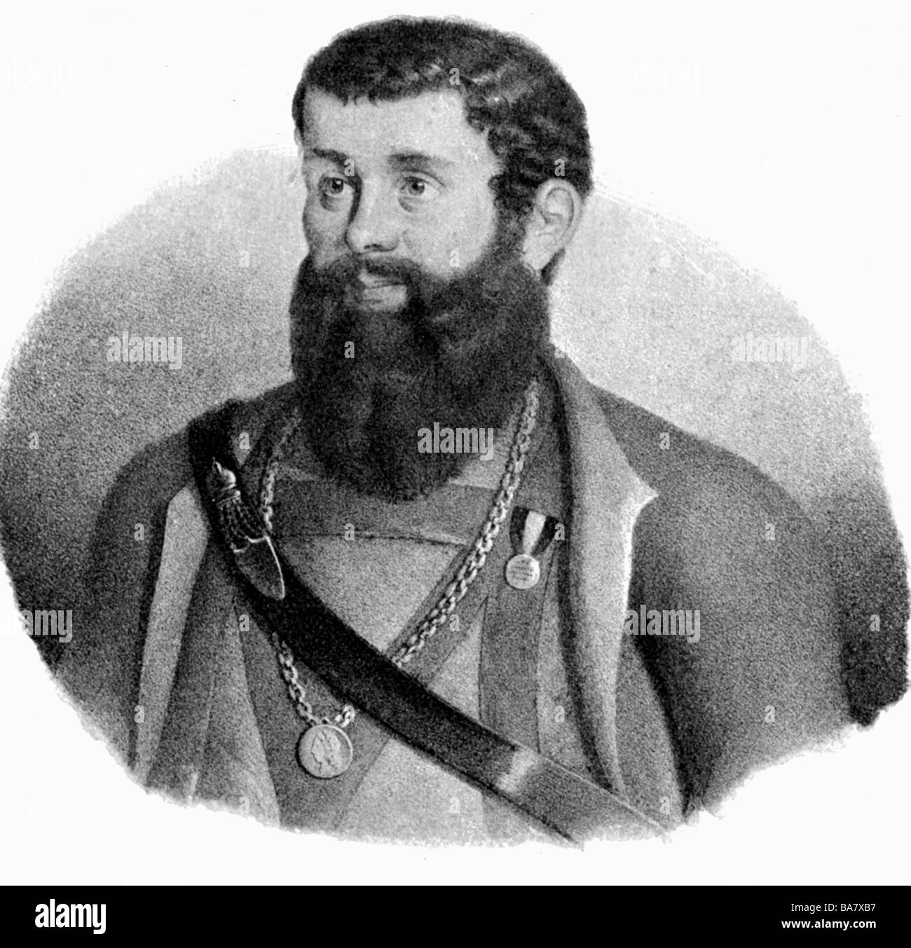 Hofer, Andreas, 22.11.1767 - 20.2.1810, Tyrolian freedom fighter, portrait, lithograph, 19th century, , Stock Photo