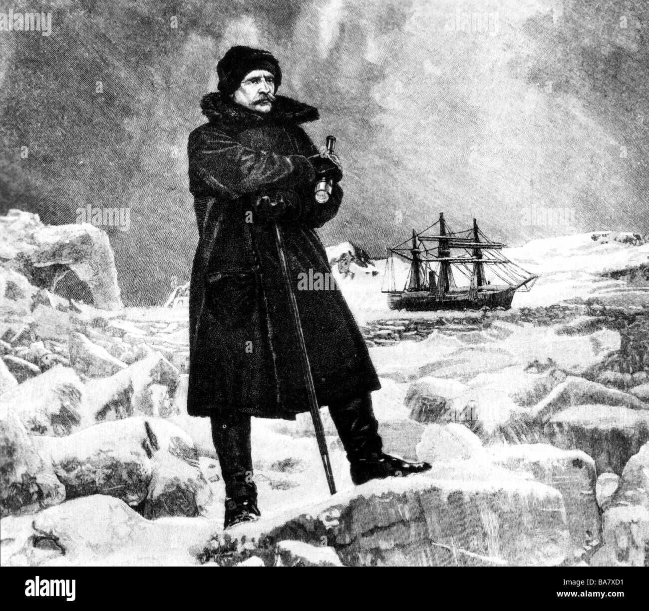 Nordenskiöld, Adolf Erik, 18.11.1832 - 12.8.1901, Finnish arctic explorer, full length, woodcut after oil painting by Georg von Rosen, Stock Photo