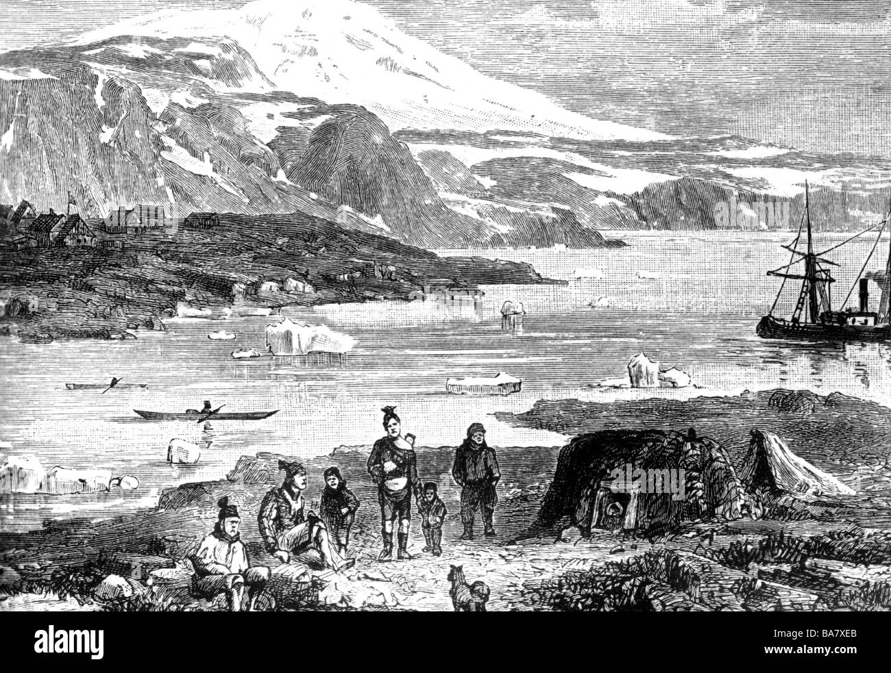 Rasmussen, Knud, 7.6.1879 - 21.12.1933, Danish Greenlandic polar explorer, Upernavik colony, west coast of Greenland, anonymous woodcut, Stock Photo