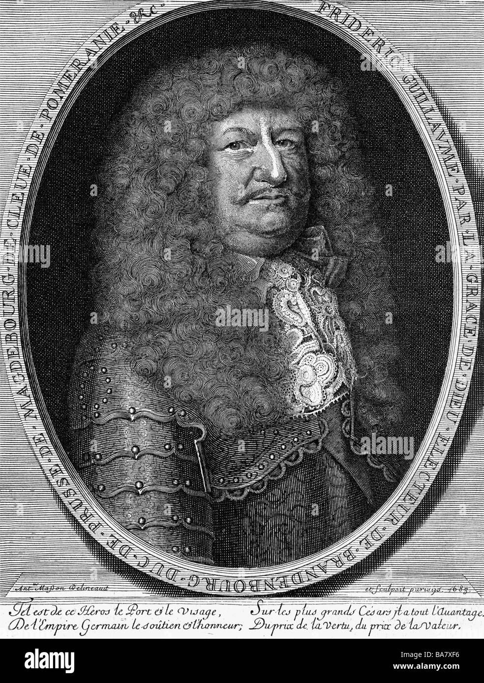 Frederick William, 16.2.1620 - 9.7.1688, 'Great Elector' of Brandenburg 1.12.1640 - 9.5.1688, portrait, copper engraving by Anton Masson, 1683, , Artist's Copyright has not to be cleared Stock Photo