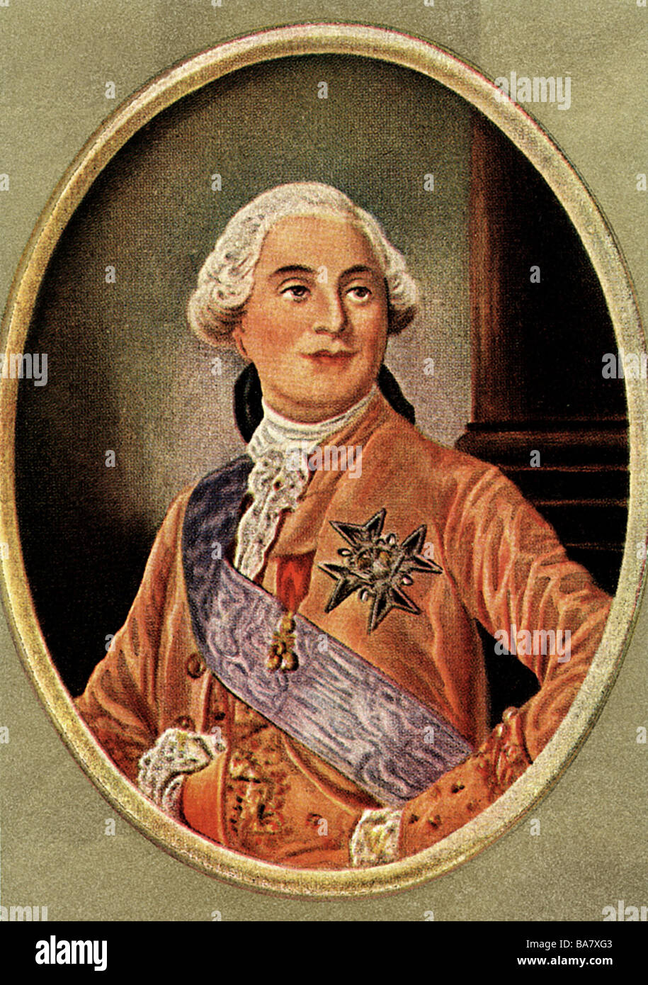Louis XVI, 23.8.1754 - 21.1.1793, King of France 10.5.1774 - 21.9.1792, portrait, print after miniature, 18th century, cigarette card, Germany, 1933, , Stock Photo