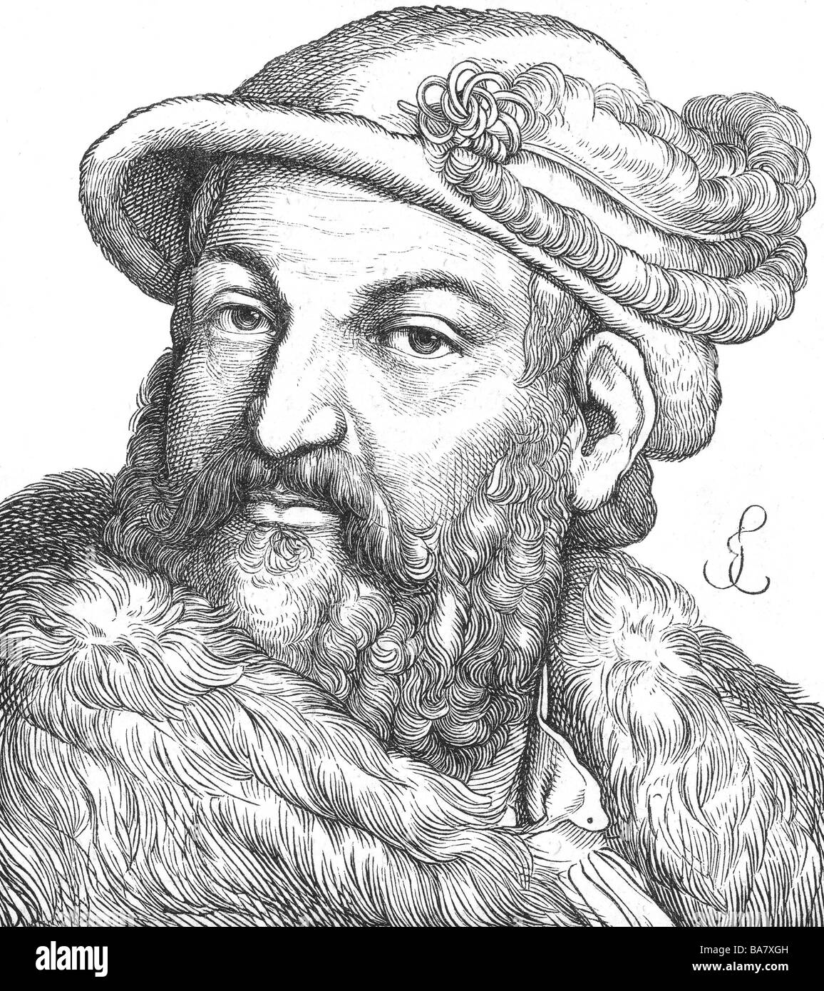 Joachim II Hector, 9.1.1505 - 3.1.1571, Elector of Brandenburg 1535 - 1571, portrait, copper engraving, 19th century, after contemporaneous image, Artist's Copyright has not to be cleared Stock Photo