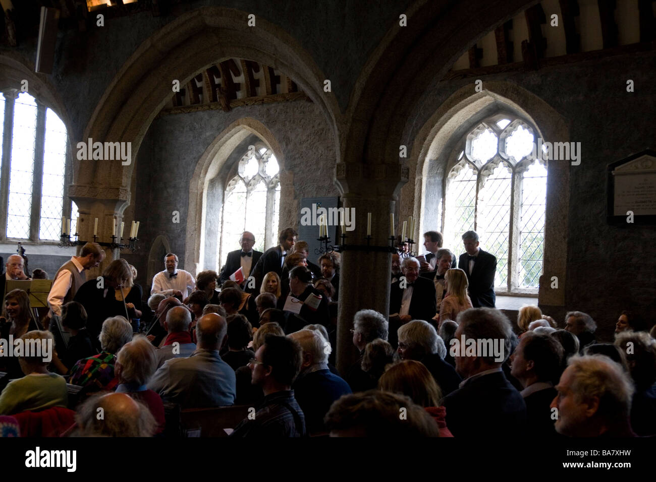 The interior of St Endellion Church in Cornwall UK during the Easter