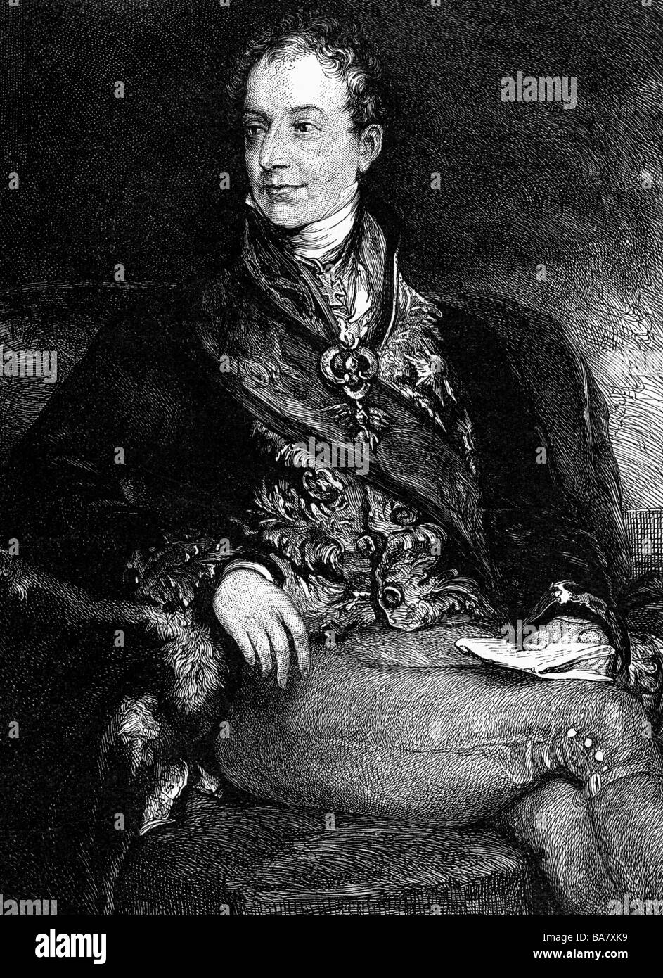Metternich, Klemens Wenzel Prince, 15.5.1773 - 11.6.1859, Austrian politician, Foreign Minister 8.10.1808 - 13.3.1848, half length, wood engraving after painting by Thomas Lawrence, circa 1820/1825, , Stock Photo