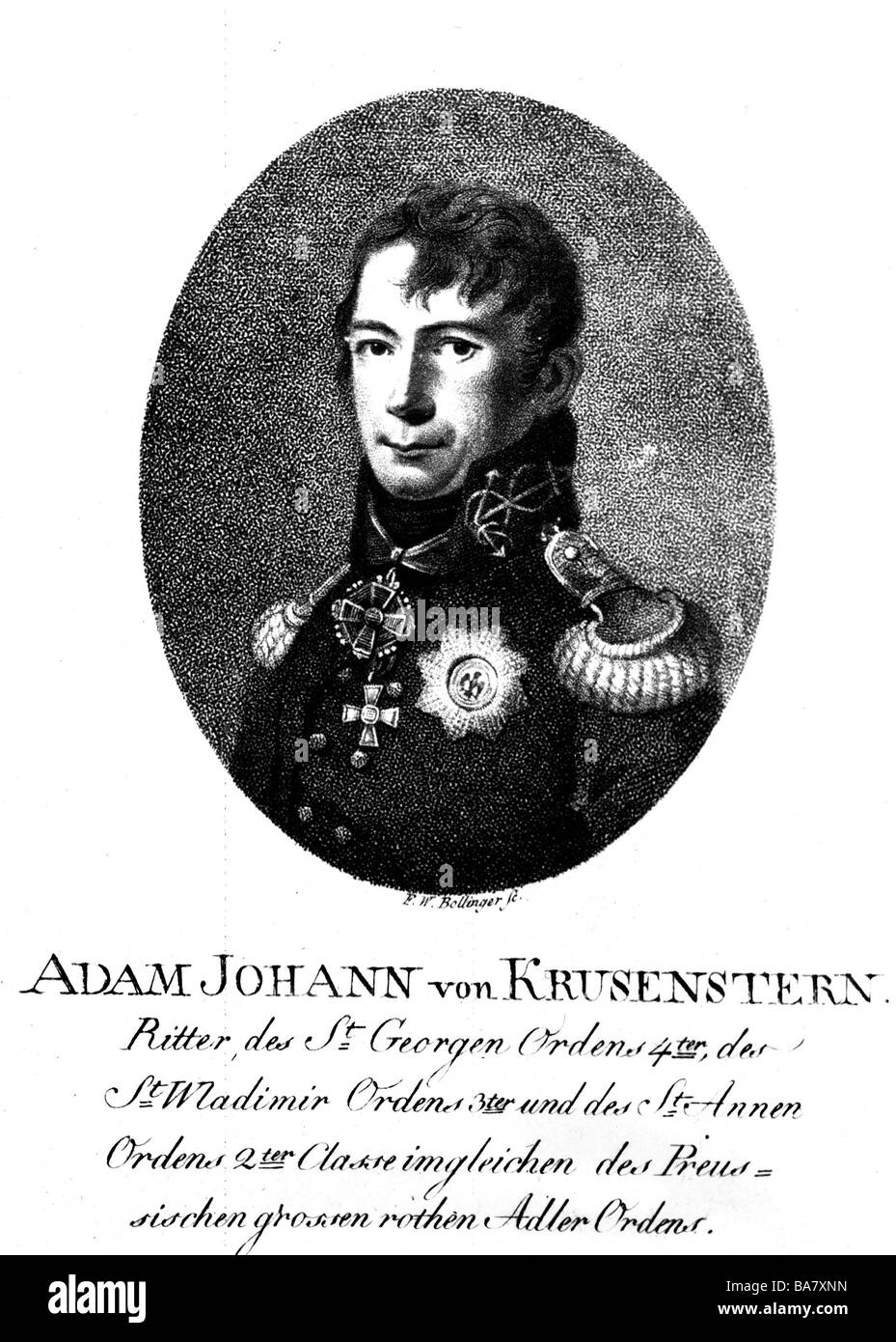 Krusenstern, Adam Johann von (Russian: Ivan Fedorovich Kruzenshtern), 19.11.1770 - 24.8.1846, Russian naval explorer of German origin, portrait, Stock Photo