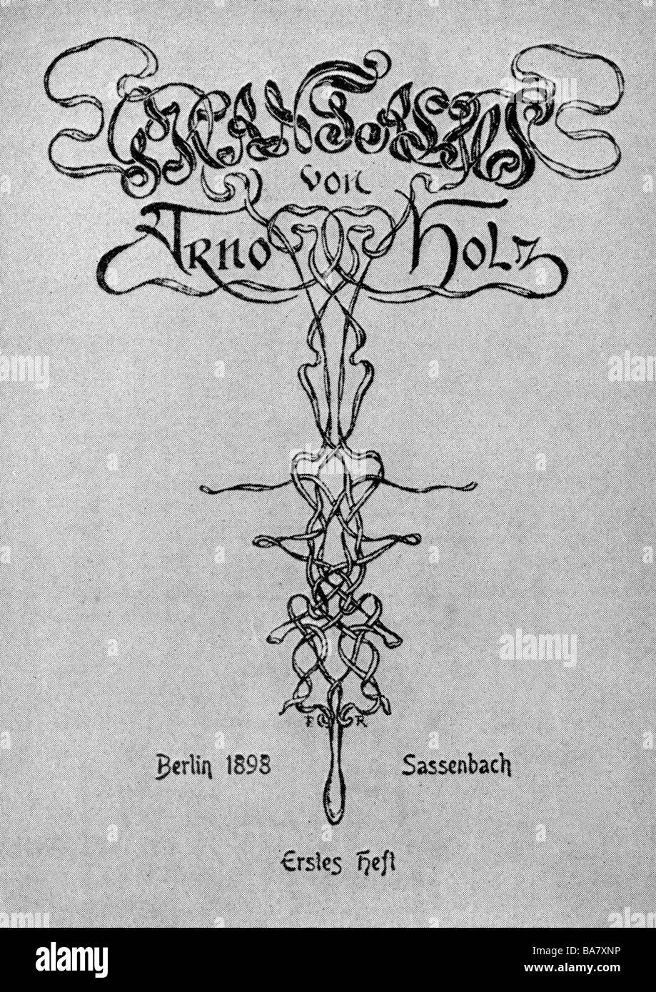 Holz, Arno, 26.4.1863 - 26.10.1929, German author / writer,  work 'Phantastus', first edition, cover, Sassenbach Verlag, Berlin, 1898, Stock Photo