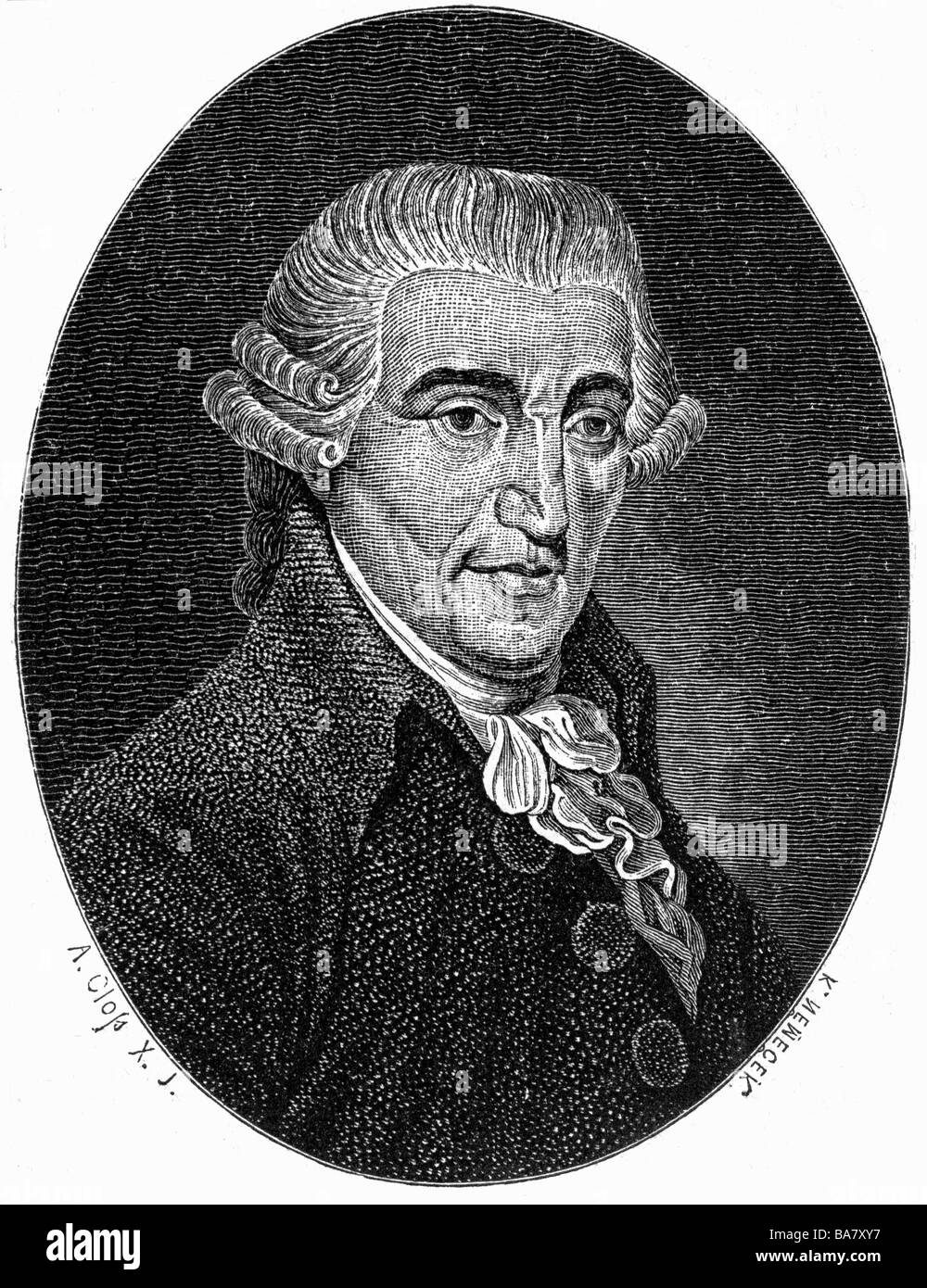 Haydn, Joseph, 31.3.1732 - 31.5.1809, Austrian composer, portrait, wood engraving by Cloß after drawing by Nemecek, 19th century,  , Stock Photo