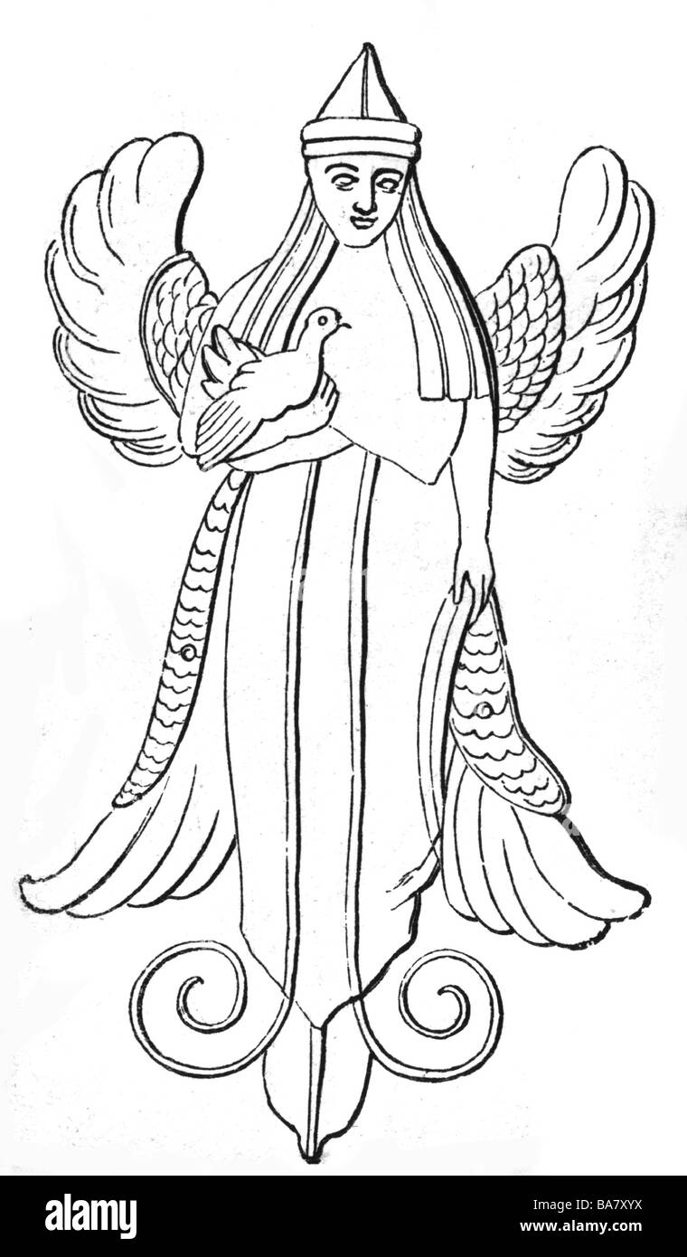 Ishtar (Astarte), Assyrian and Babylonian goddess of love, full length, ancient image, Stock Photo