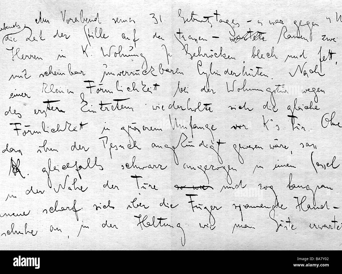 Kafka, Franz, 3.7.1883 - 3.6.1924, Austrian poet, handwriting, novel 'Der Prozess' (The Trial), final chapter, Stock Photo