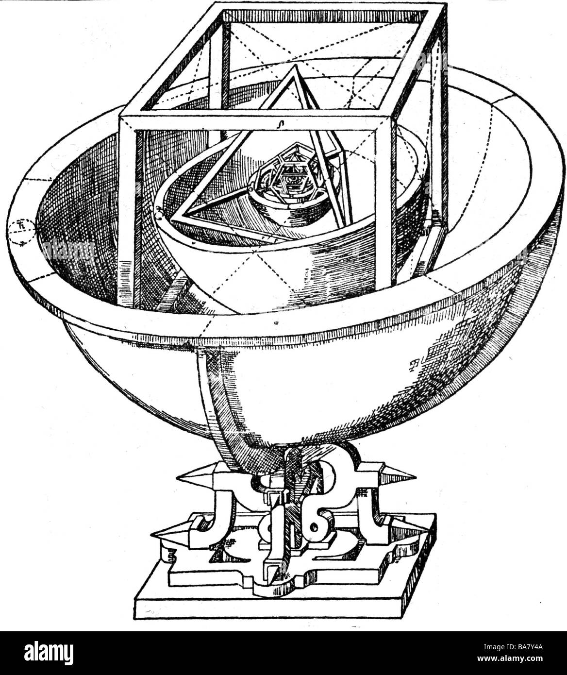 Kepler, Johannes, 27.12.1571 - 15.11.1630, German astronomer, model of the solar system, published in his work 'Mysterium Cosmographicum', 1596, Stock Photo