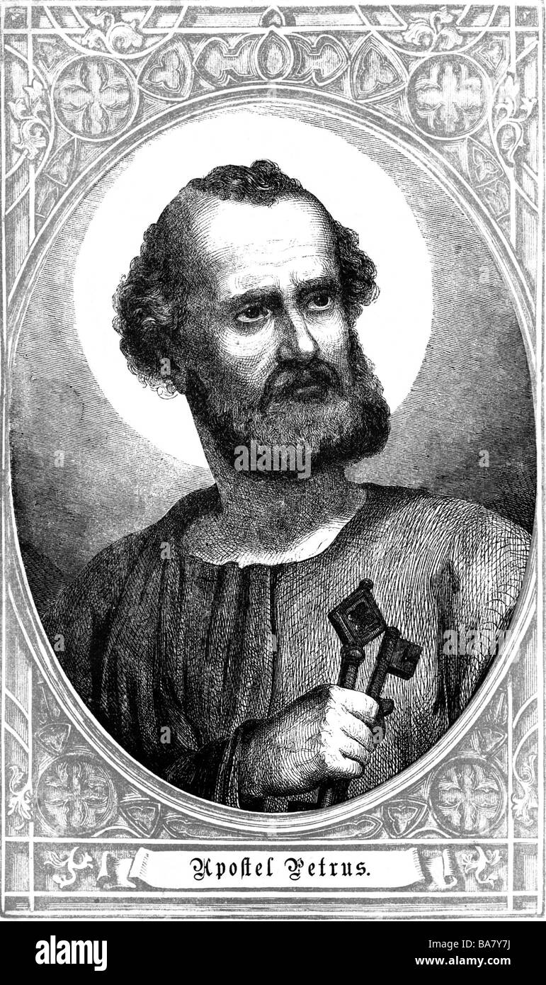 Saint Peter, + circa 64 AD, apostle, portrait, copper engraving, 19th century, , Artist's Copyright has not to be cleared Stock Photo