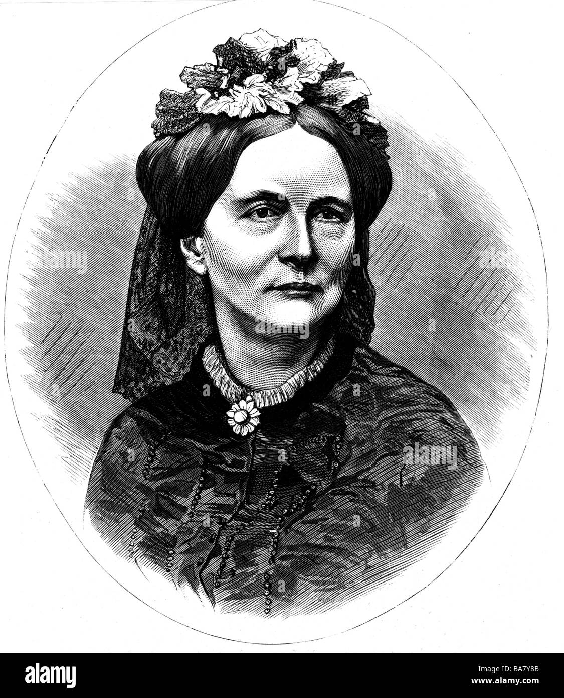 Elena Pavlovna, 9.1.1807 - 21.1.1873, Grand Duchess of Russia since 20.2.1824, portrait, oval, wood engraving, published on the occasion of her death, Stock Photo