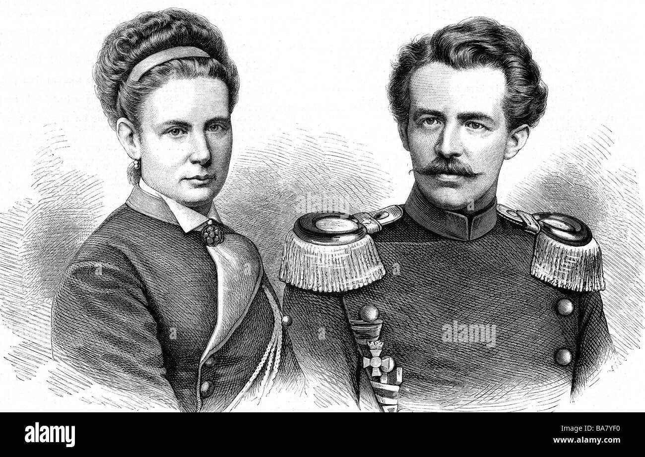 Eugen Wilhelm August, 20.8.1846 - 21.1.1877, Duke of Wuerttemberg, with wife Vera, portrait, wood engraving after drawing by Fritz Weiss, 1874, , Stock Photo