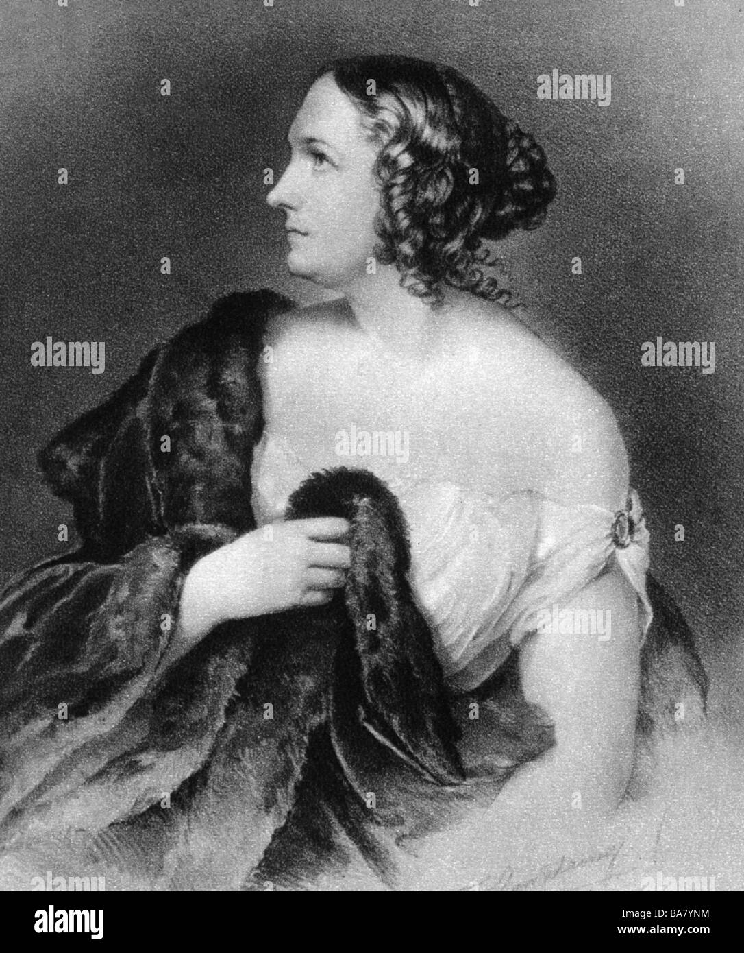 Schroeder-Devrient, Wilhelmine, 6.12.1804 - 26.1.1860, German singer, half length, side face, lithograph by Friedrich Hanfstaengl, Stock Photo