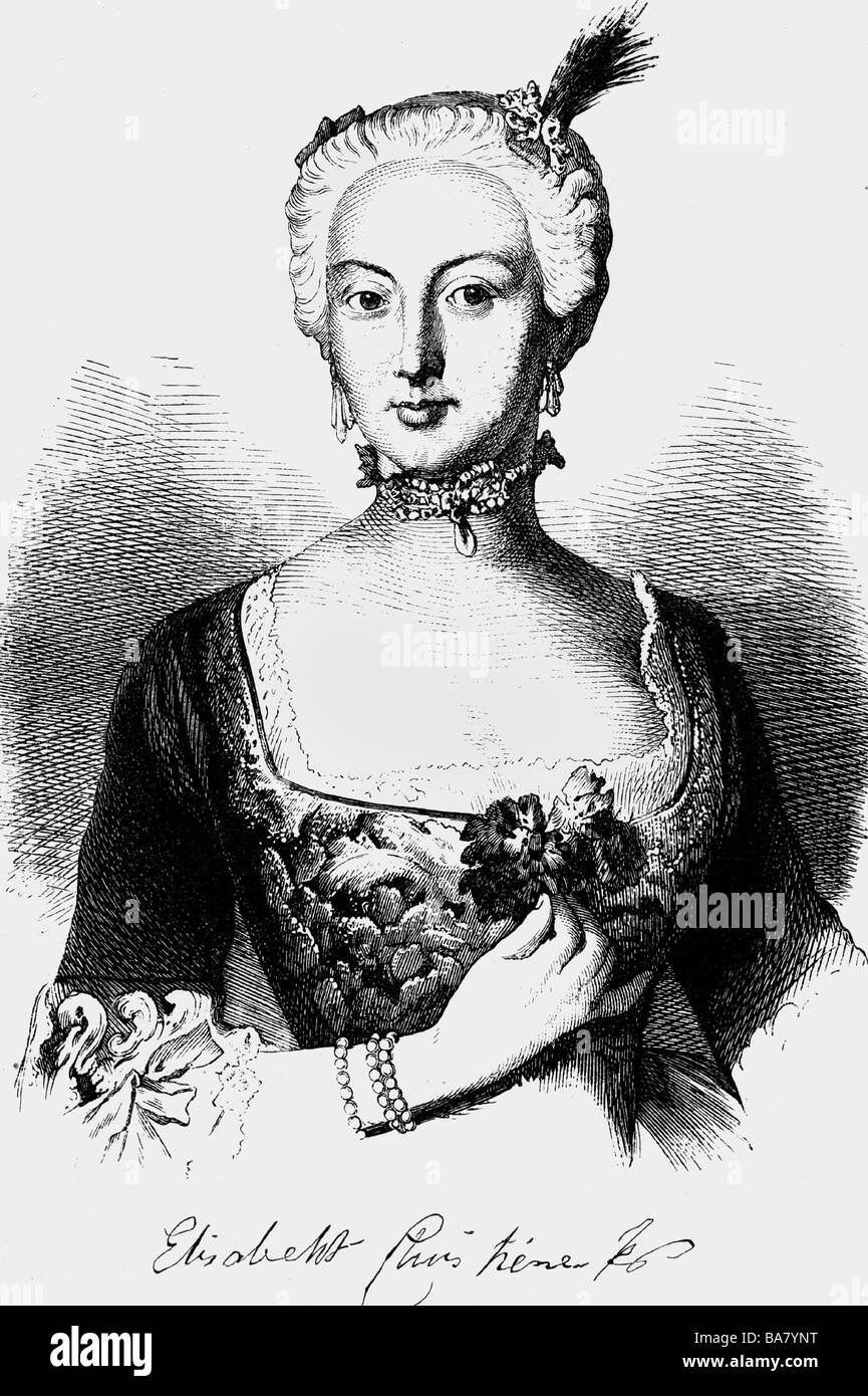 Elisabeth Christine, 8.11.1715 - 13.1.1797, Queen of Prussia, portrait, wood engraving after image from circa 1735, Stock Photo