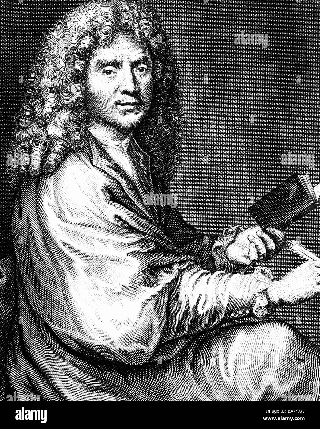 Moliere, 15.1.1622 - 17.2.1673, French author/writer and theatre director, half length, contemporary copper engraving, Artist's Copyright has not to be cleared Stock Photo