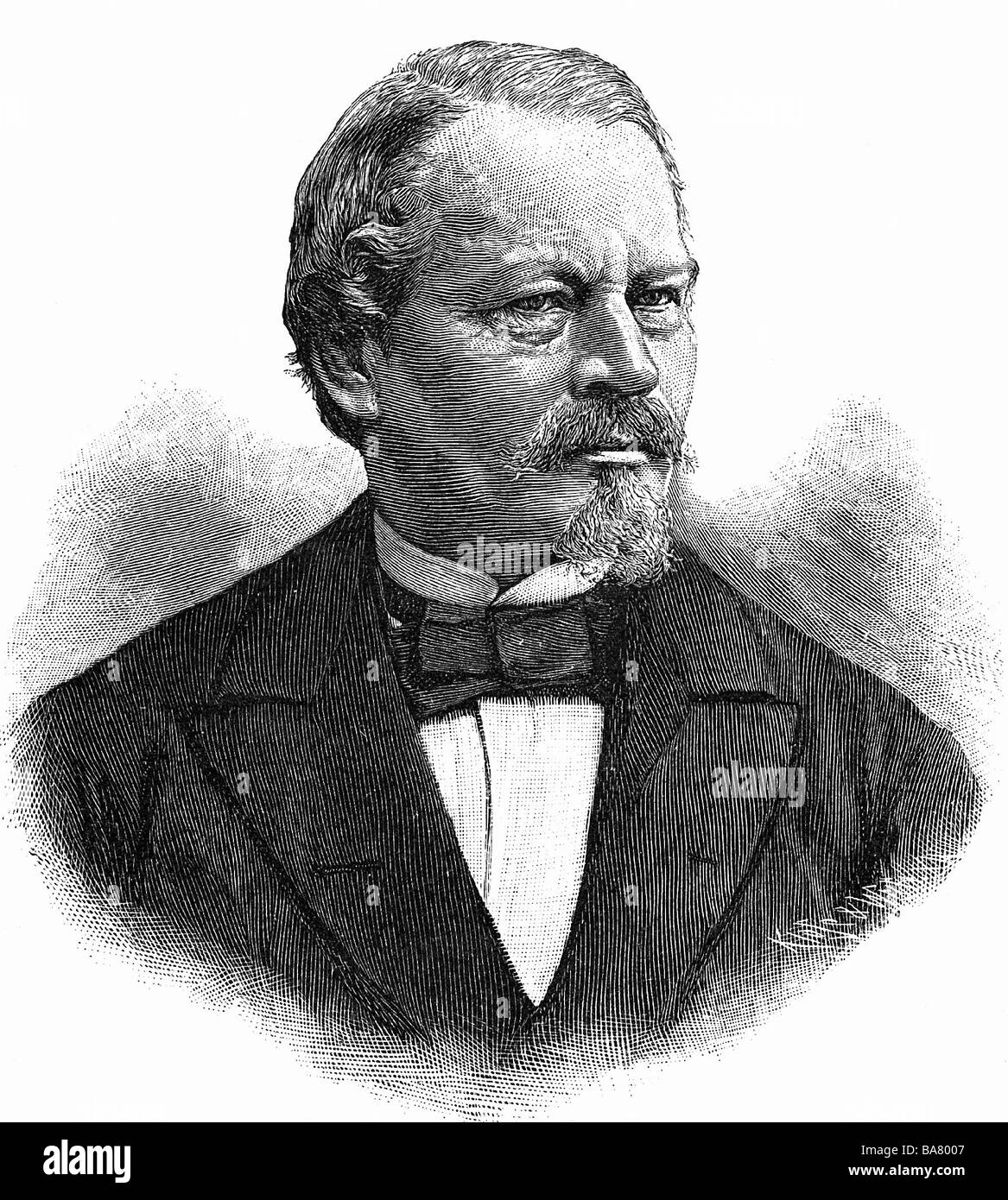 Freytag, Gustav, 13.7.1816 - 30.4.1895, German author / writer, portrait, wood engraving, 19th century, after photo, Stock Photo