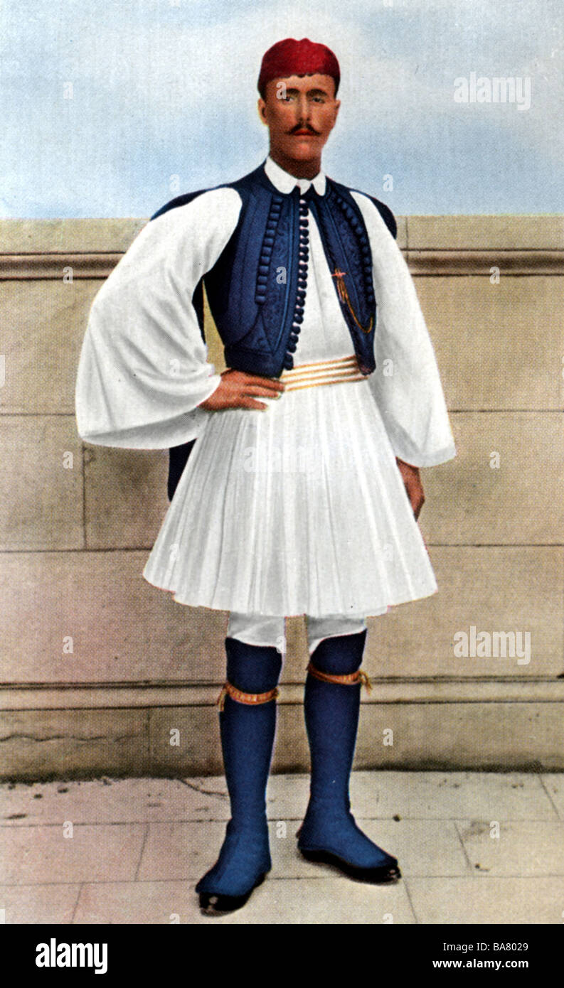 Louis, Spiridon, 12.1.1873 - 26.3.1940, Greek shepherd, winner of the Marathon at Olympic Games, Athen, 1896, full length, traditional clothes, coloured photography, Stock Photo