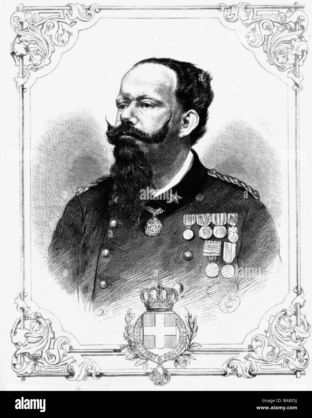 Victor Emanuel II, 14.3.1820 - 9.1.1878, King of Italy 17.3.186 - 9.1.1878, portrait, wood engraving, circa 1870, , Stock Photo