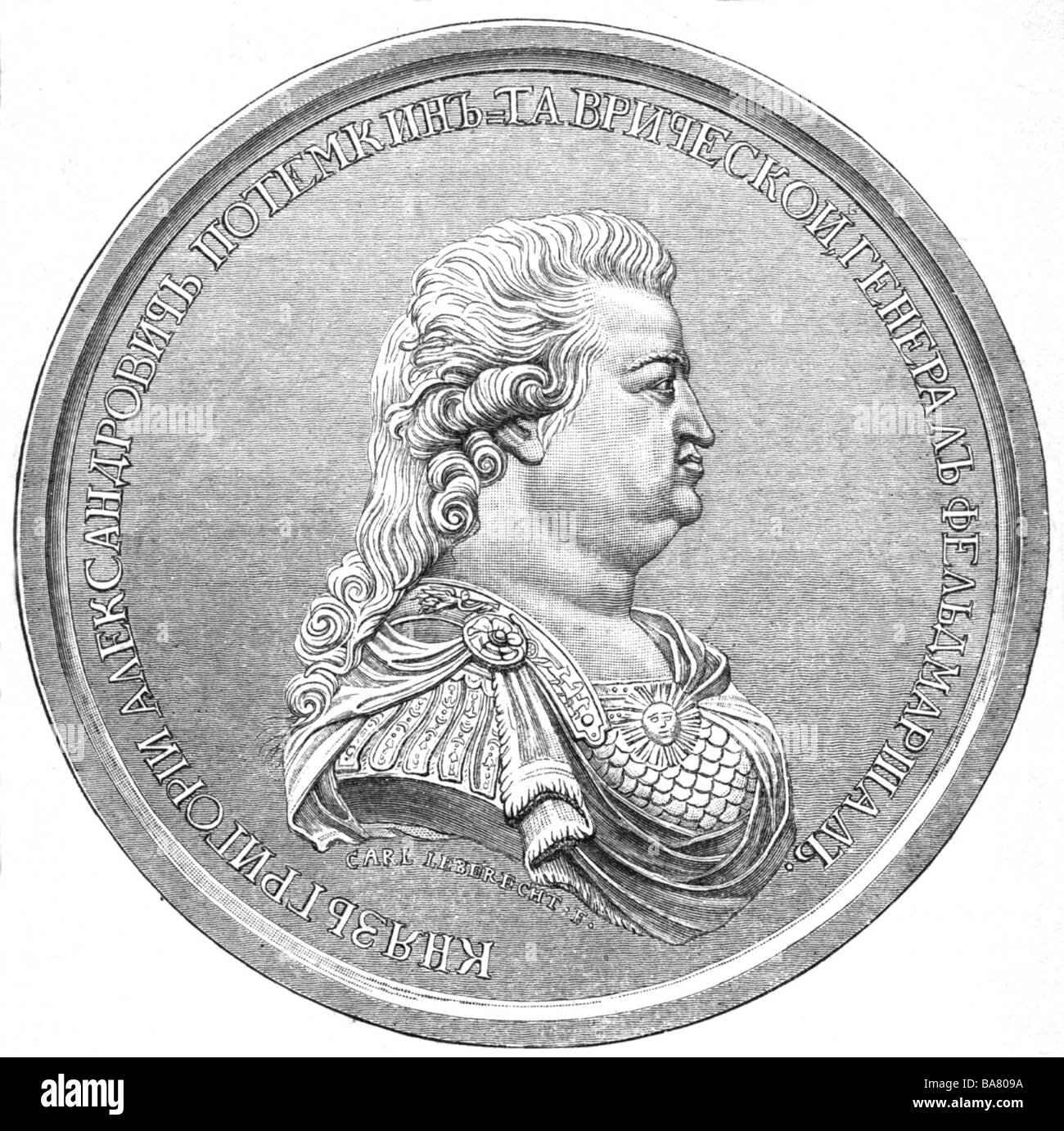 Potemkin, Grigori Alexandrovich, 13.9. (24.9.) 1739 - 4.10. (16.10.) 1791, Russian general and politician, portrait, medol in memory of his journey to Tauria, wood engraving, 19th century, , Stock Photo