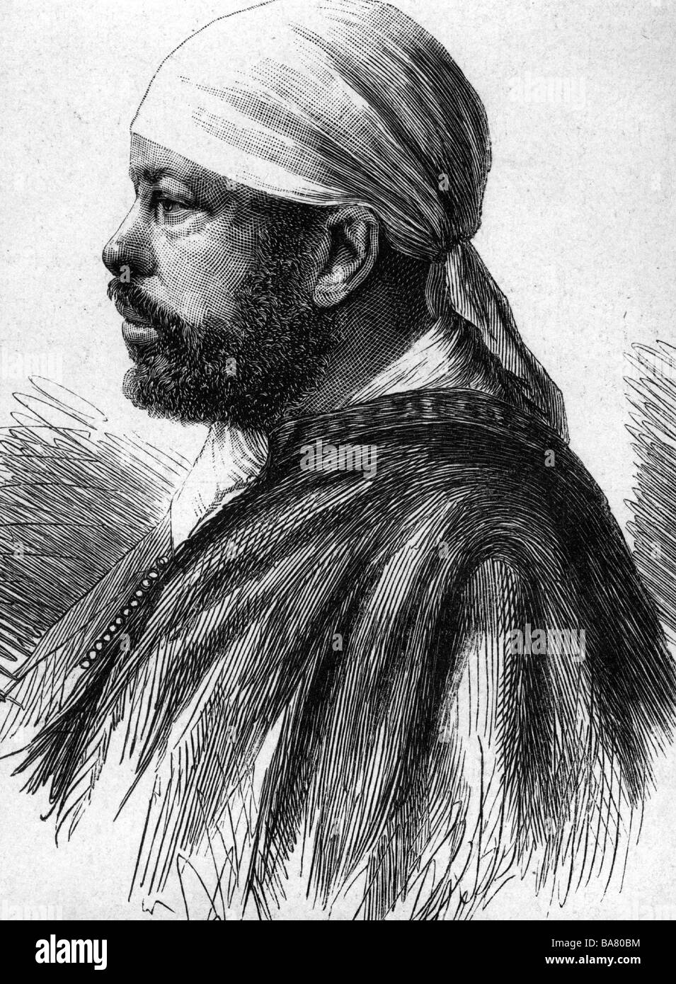 Menelik II of Ethiopia, 17.8.1844 - 12.12.1913, emperor of Ethiopia 9.3.1889 - 21.12.1913, portrait, wood engraving, late 19th century, Stock Photo