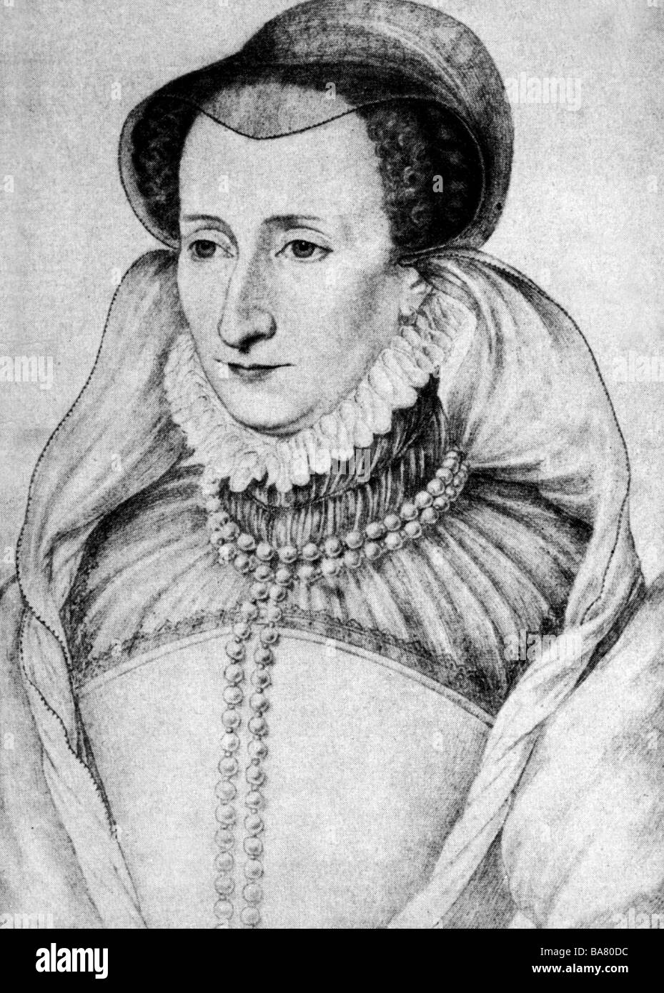 Jeanne III, 7.1.1528 - 9.6.1572, Queen of Navarre since 1555, portrait, drawing after contemporary image, Paris gallery of prints, Stock Photo