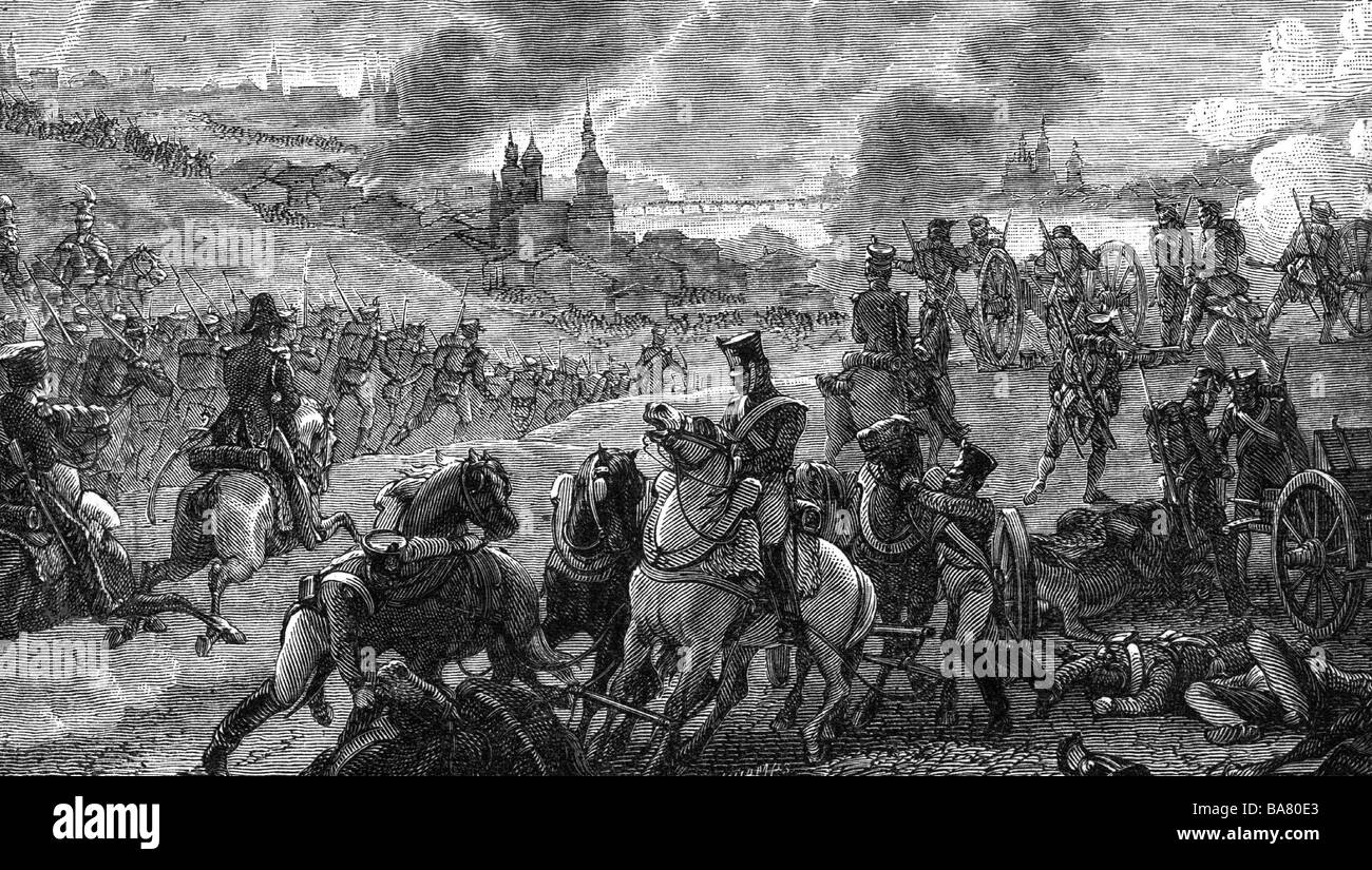 events, War of the Sixth Coalition 1812 - 1814, Russian campaign 1812, Battle of Smolensk, 17.8.1812, charge of the French, wood engraving after Philippoteaux, 19th century, Napoleonic Wars, Russia, historic, historical, people, Stock Photo