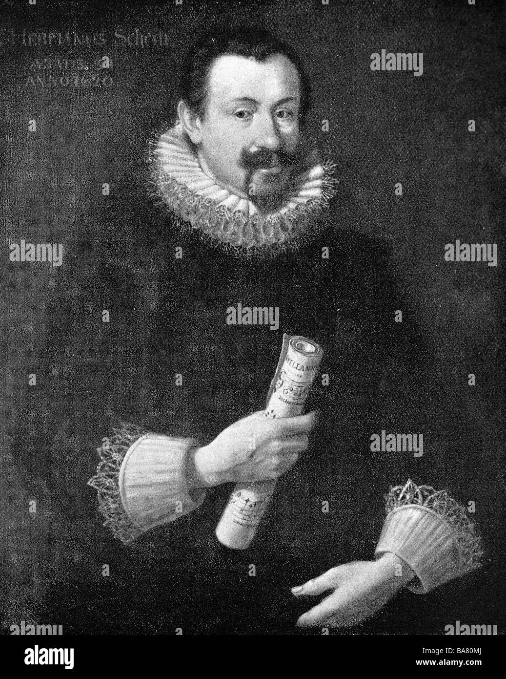 Schein, Johann Hermann, 20.1.1586 - 19.11.1630, German composer, half length, painting by an unknown master, St. Thomas School, Leipzig, Germany, , Artist's Copyright has not to be cleared Stock Photo