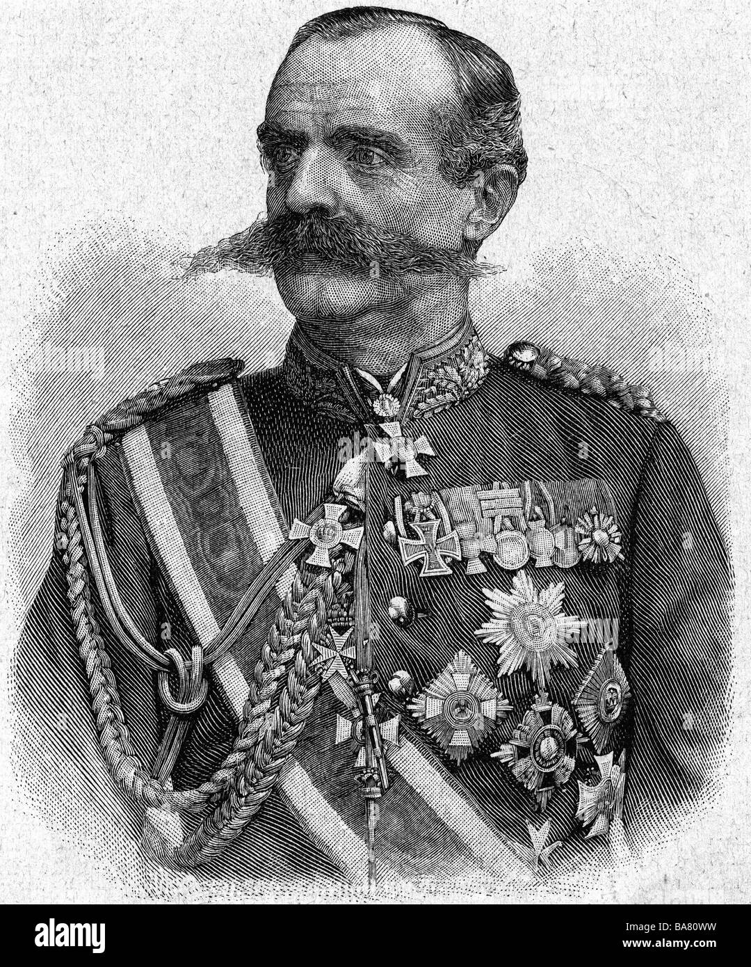 Falkenhausen, Ludwig von, 13.9.1844 - 4.5.1936, German general, portrait, wood engraving, circa 1900, Stock Photo