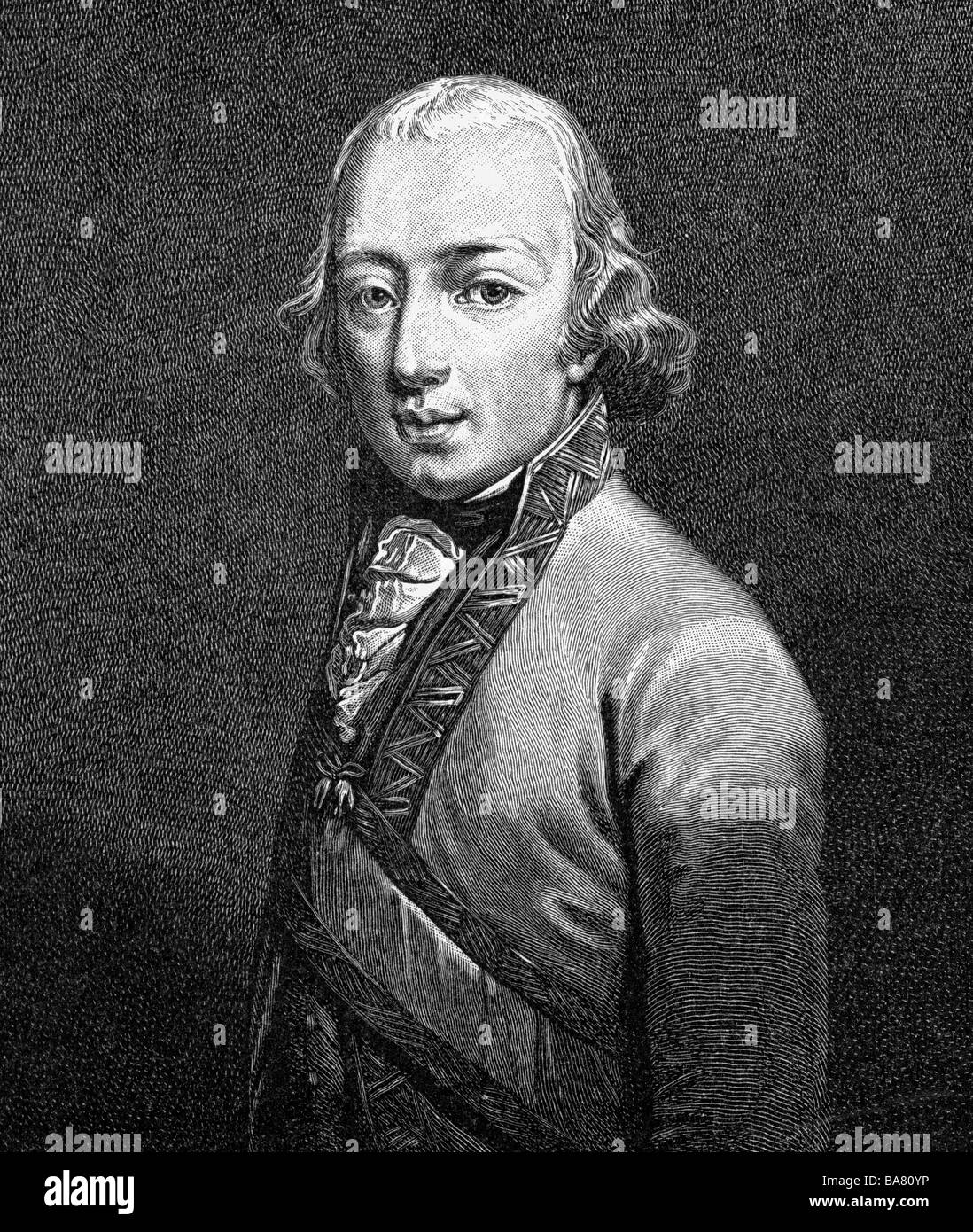 Charles, 5.9.1771 - 30.4.1847, Archduke of Austria, Austrian general, portrait, mezzotint by Valentian Green, circa 1795, , Stock Photo
